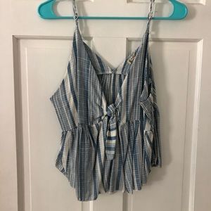 Stripped blue free people top with a tie in the front